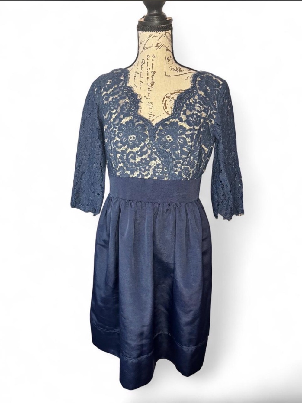 Eliza J Navy Lace Midi Dress with 3/4 Sleeves
